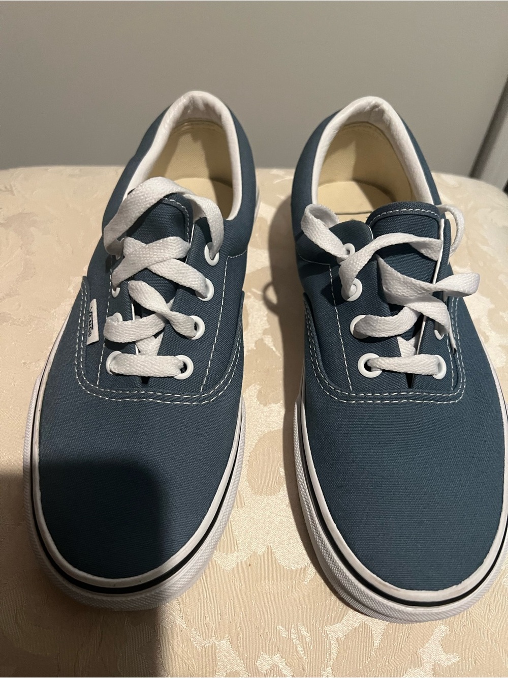 VANS NAVY/WHITE- Canvas Lace-Up Sneakers with White Soles